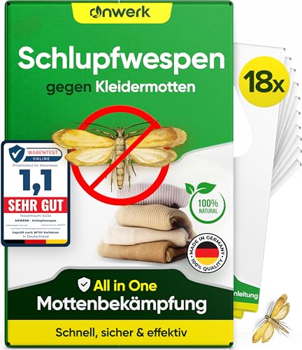 anwerk® Schlupfwespen gegen Kleidermotten - 18 Karten (3 Karten à 6 Lieferungen) - Effektiv Kleider Motten bekämpfen - Alternative zur Mottenfalle, Mottenspray, Pheromonfalle