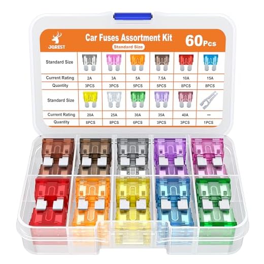 JOREST - Juego de 60 fusibles para coche (2 A, 3 A, 5 A, 7,5 A, 10 A, 15 A, 20 A, 25 A, 30 A, 35 A, 40 A) - Platos medianos fusibles para automóviles + 1 extractor