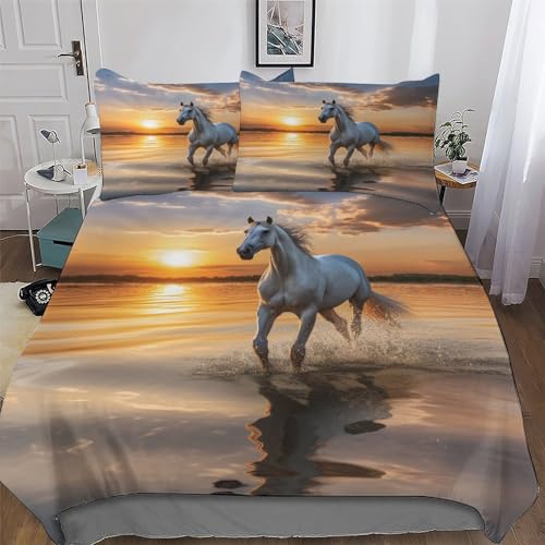 Housse de couette cheval en microfibre douce parure de lit 3 pièces durable