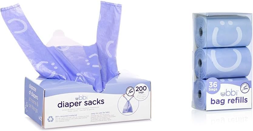 Disposable Diaper Sacks, Lavender Scented, 200 Count & On-the-Go Refill Bags, Lavender Scented, Value Pack of 36, Baby On The Go Diapering Essentials