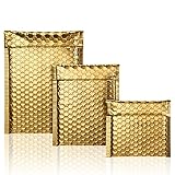 50 Pieces Bubble Mailers 3 Sizes Self Seal Adhesive Poly Mailers Metallic Foil Glitter Padded Shipping Bubble Envelopes for Christmas Mailing Packing Small Business (Gold)