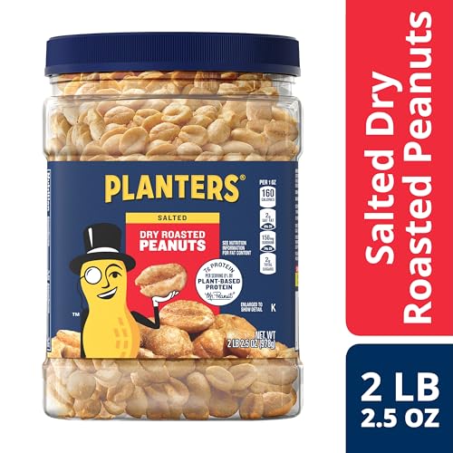 Image of PLANTERS Dry Roasted Peanuts, 34.5 oz Resealable Plastic Jars (Pack of 6) - Peanuts with Sea Salt - Peanut Snacks - Shareable Snacks - Great School Snack or Work Snack - Kosher