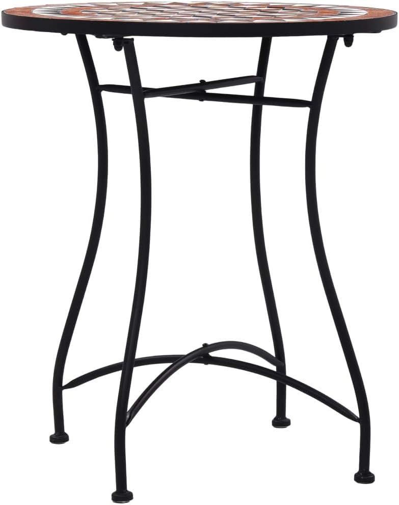 Table Brown, Black, Cream Powder-Coated Iron, Ceramic Medium,Round Bistro Table with Mosaic Ceramic Top for Outdoor Compact Design Gardens & Patios Patio Tables