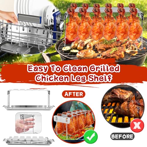 xinrongda Hähnchenschenkel Halter Grill Zubehör für Backofen & Grill, Hähnchenkeulenhalter mit Auffangschale, Hähnchen Grill Ständer & BBQ Rack, Grillzubehör Männer Geschenk