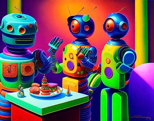 Robots Have a Party tableau sur toile salon ambiance geek et festive