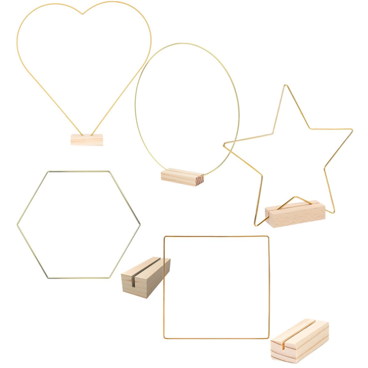 Pack de 5 aros metálicos dorados con base de madera para centros de mesa y decoración floral