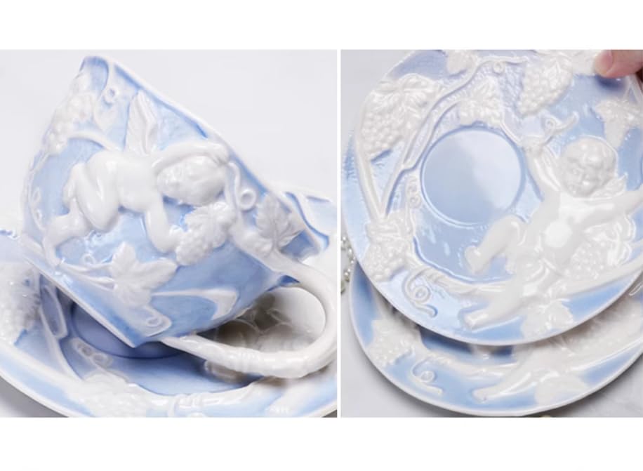 Set di tazze e piattini da caffè e tè in ceramica Blue Angel Pottery Set di tazze da caffè e piattini piatto per tazza da latte e succo regalo di compleanno per ufficio e casa