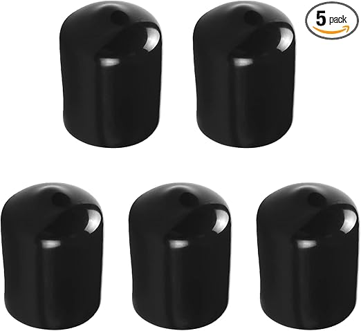 Aopin Rubber Round End Cap Cover 1.34 Inch (34mm) Screw Thread Protectors PVC Flexible Tubing Pipe Protective Bolt Screw Thread Protector Safety Cover | for Pipe Post Tubing Rod Cover 5 Pcs (Black)