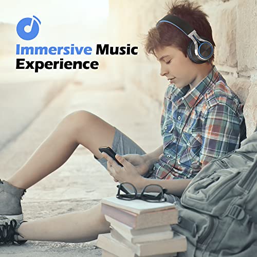 AILIHEN C8 Headphones Wired, On-Ear Headphones with Microphone and Volume Control Foldable Corded Stereo 3.5mm Headset for Smartphones Chromebook Laptop Computer PC Tablets Travel(Black/Blue) - Image 4