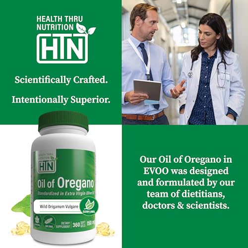 Image of Health Thru Nutrition Oil of Oregano Supplement | Wild Harvested European Origanum Vulgare | Immune, Digestive, & Antioxidant Support | 360 Mini Softgels | Non-GMO, Gluten Free