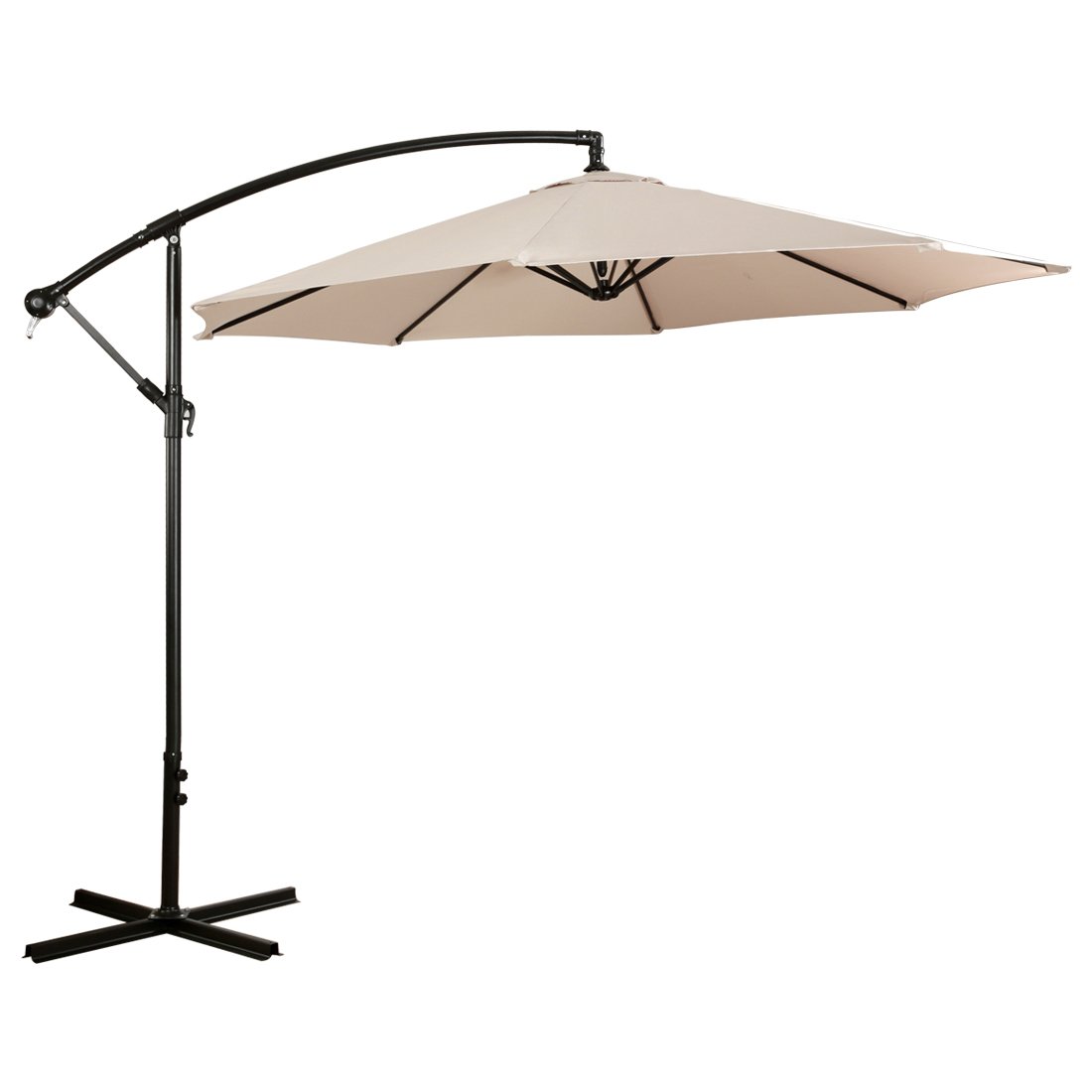 easeland patio umbrella 10 ft. Aluminum Auto Tilt Market in Navy Blue Olefin Canopy Detachable plates can be stacked together for space Market Umbrella with Crank Lift