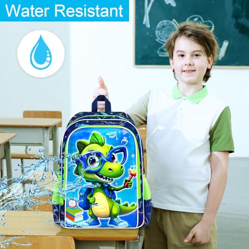 Image of 16 inch Dinosaur Backpack for Boys, 3Pcs Bookbag with Lunch Box, Kids School Backpacks Set for Elementary Preschool Kindergarten (Green)