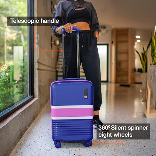 Image of Nasher Miles Mexico Hard-Sided Polycarbonate 8 Wheels Double Spinner Cabin Luggage Blue and Pink 20 inch |55cm Trolley Bag,Small