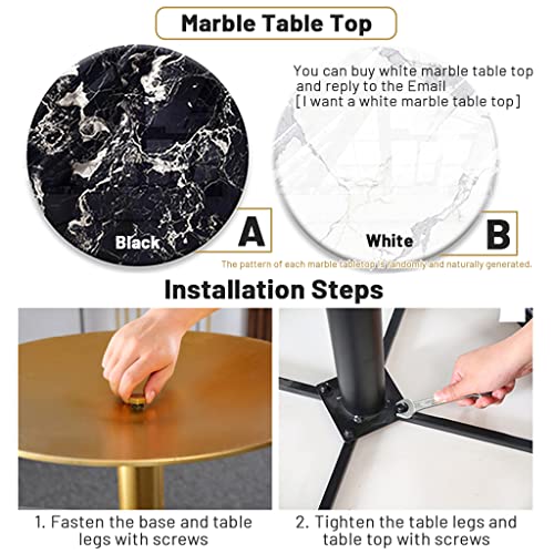 Sdfb Marble Round Pub Bar Table,21.523.6 Inch& 55Cm60Cm Iron Art Coffee Patiotable, With Gold And Black Stitching Leg Base Height 41.3Inch105Cm, For Home, Cafe(Single Table| Black) #TOP4