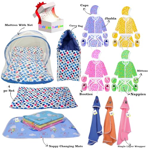 Image of Toddylon New Born Baby Essentials Combo Set | 34 in 1 Combo Pack | New Born Kit for Boys & Girls | Hospital Bag Kit 0-6 Months (Multicolor)