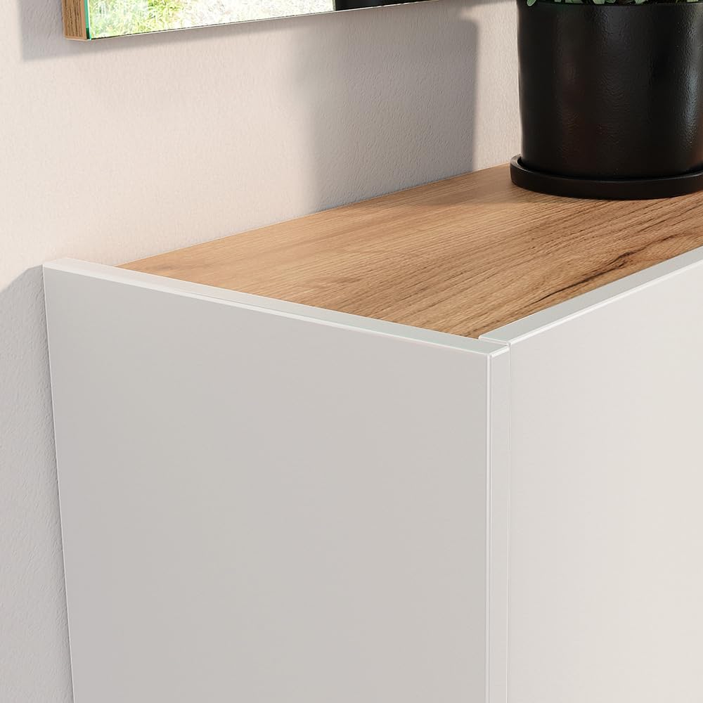 Lomadox Flurschrank Schuhschrank 138cm in weiß mit Eiche ideal für schmale Flure, B/H/T ca. 138/52/25 cm