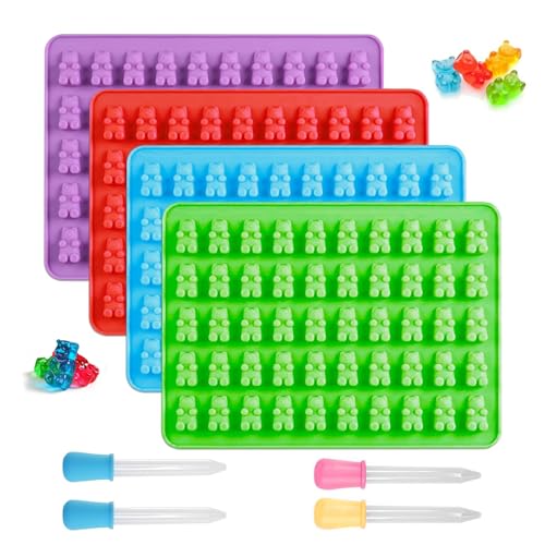 Gummy Bear Mould, Pack of 4 Silicone Candy Moulds with 4 Pipettes, Silicone Mould for Gummy Bears Jelly, Chocolate