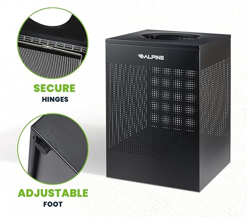 Image of Alpine Black Commercial Trash Can - Large Perforated 40 Gallon Trash Can Open Top, Heavy Duty Garbage Can for Indoor & Outdoor in Office, Commercial Bathroom, Hotel, Lobby, and Businesses