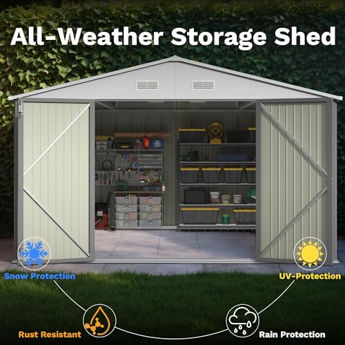 Image of Patiowell 10x14 FT Outdoor Storage Shed, Large Metal Garden Shed with Lockable Door and Sloping Roof, Outside Steel Utility Tool Sheds for Backyard Lawn Garden Patio, Grey
