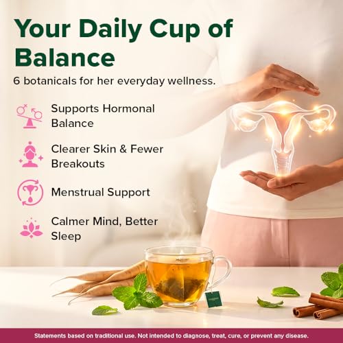 Image of VAHDAM Her Balance+ Herbal Infusion | Supports Menstrual & Hormonal Health | Powered by Spearmint, Shatavari & Cinnamon | Caffeine Free | Plant-Based | 30 Tea Bags