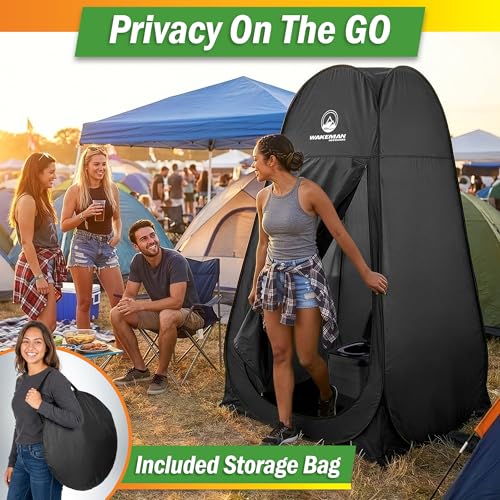 Pop Up Pod - Privacy Shower Tent, Dressing Room, or Portable Toilet Stall with Carry Bag for Camping, Beach, or Tailgate by Wakeman Outdoors (Black) — view 5