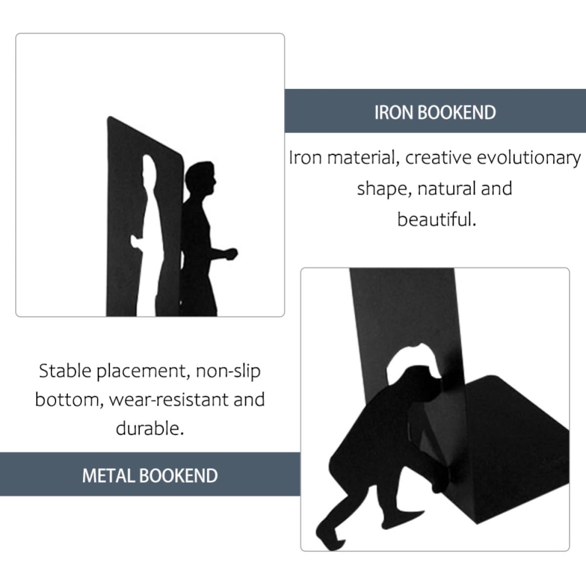 GLEAVI Supporto per Libri in Ferro Nero Moderno, Fermalibri Decorativo per Mensole e Scrivania, Organizza Libri e Riviste in Ufficio o Studio Stile Semplice