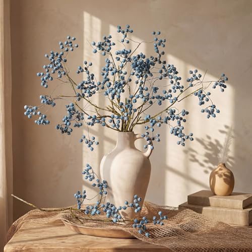 Suncalla 3 Pcs Artificial Berry Stems 24 Inch Faux Berries Stem Home Decor Simulation Berry Stems for Holiday Party Home Office Decorations Wedding DIY Bridal Bouquet (Dark Blue 24 Inch)