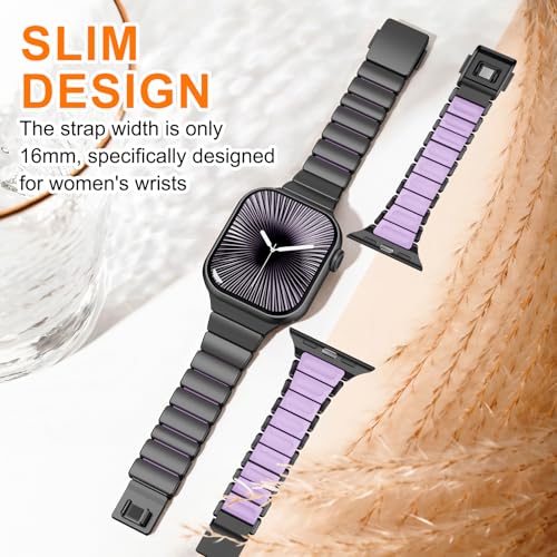Image of Magnetic Slim Metal Band Compatible with Apple Watch Bands for Women Series 11 10 46mm 45mm 44mm 42mm SE 9 8 7 6 5 4 38mm 40mm 41mm 3 /2 /1,Luxury Stainless Steel Strap Silicone Link For iwatch