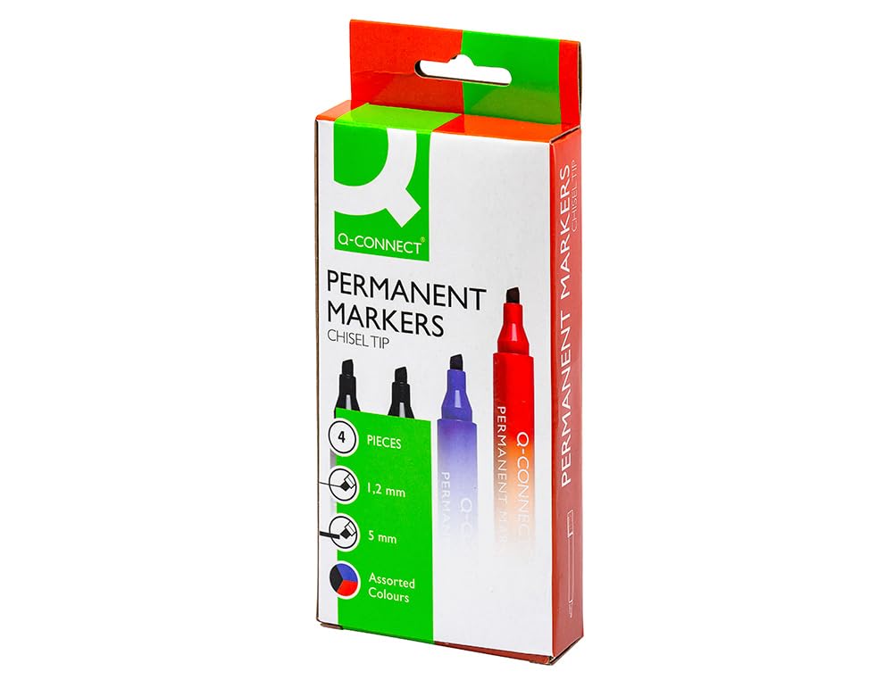 Q Connect Assorted Chisel Tip Permanent Marker (Wallet of 4)