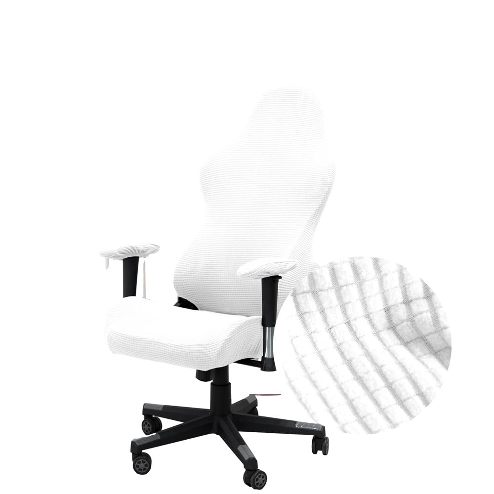 Highdi Funda para Silla de Gaming Juego, Jacquard Elástica Funda para Silla Oficina de Ordenador para Gaming Chair Silla Oficina Giratoria, Antideslizante Antirasguños (Blanco)