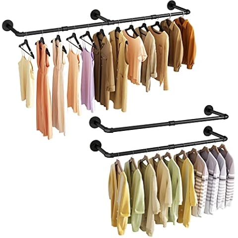 UlSpeed Wall Mounted Clothes Racks 38.4in 2 Sets+ 72.4in Industrial Pipe Clothes Rack, Space-Saving, Sturdy Wall Clothing Rack 1 Set Cover