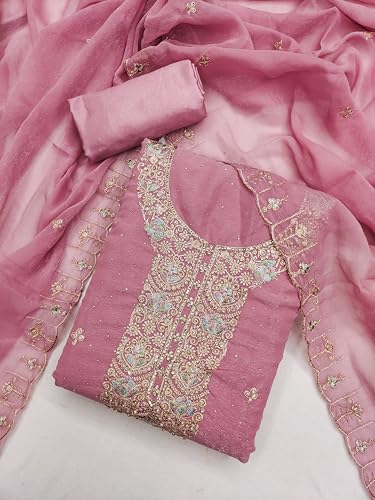 Image of Women's Shimmer Silk Embroidery Work Unstitched Dress Material
