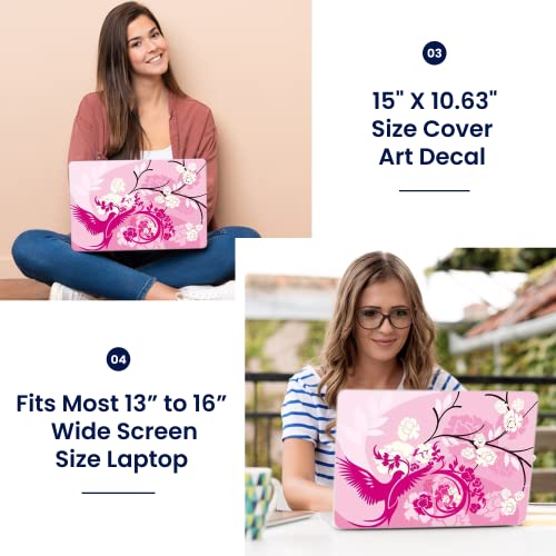 Image of LSS Laptop 15 15.6 Skin Cover with Colorful Pink Birds Floral Pattern for HP Dell Lenovo Apple Asus Acer Compaq - Fits 13.3 inch 14 inch 15.6 inch 16 inch (2 Wrist Pads Free)