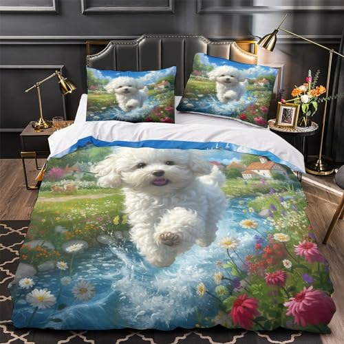 Housse de couette fermeture éclair 260x220 anti-glissement chien