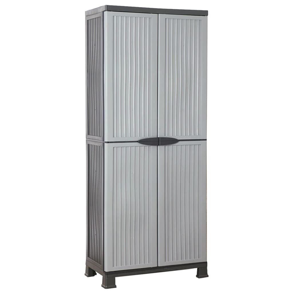 Kunststoff Aufbewahrungsschrank Grau 68x39x171.5 cm Kompakt mit 2 Türen Abschließbar für Haushalt Büro Garage Garten Lager Ordnungshilfe