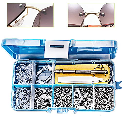 Gresunny 500pcs kit de reparación de anteojos reparación de gafas con tornillos y tuercas/mini destornillador/pinzas/almohadillas de nariz/ganchos para las orejas para gafas de sol reloj joyería Cover