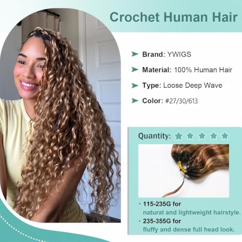 YWIGS Crochet Human Hair Blend #27/30/613 Loose Deep Wave 18" 100 Strands — view 3