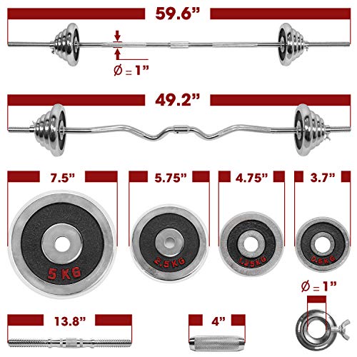Stozm Dumbbell Set 121Lbs Chrome Coated With Carry Case – Versatile Chrome Dumbbell Set With Straight Barbell, Curl Barbell, 2 Connectors, 20 Weight Plates, 2 Dumbbell Handles & 8 Collars #TOP6