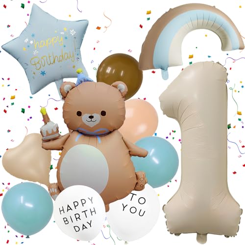 Lot de 11 ballons en forme d'ours, décoration d'anniversaire de 1 an, pour garçon et fille, premier ours, pour décoration d'anniversaire d'enfant, fête thématique animaux des bois, fête prénatale