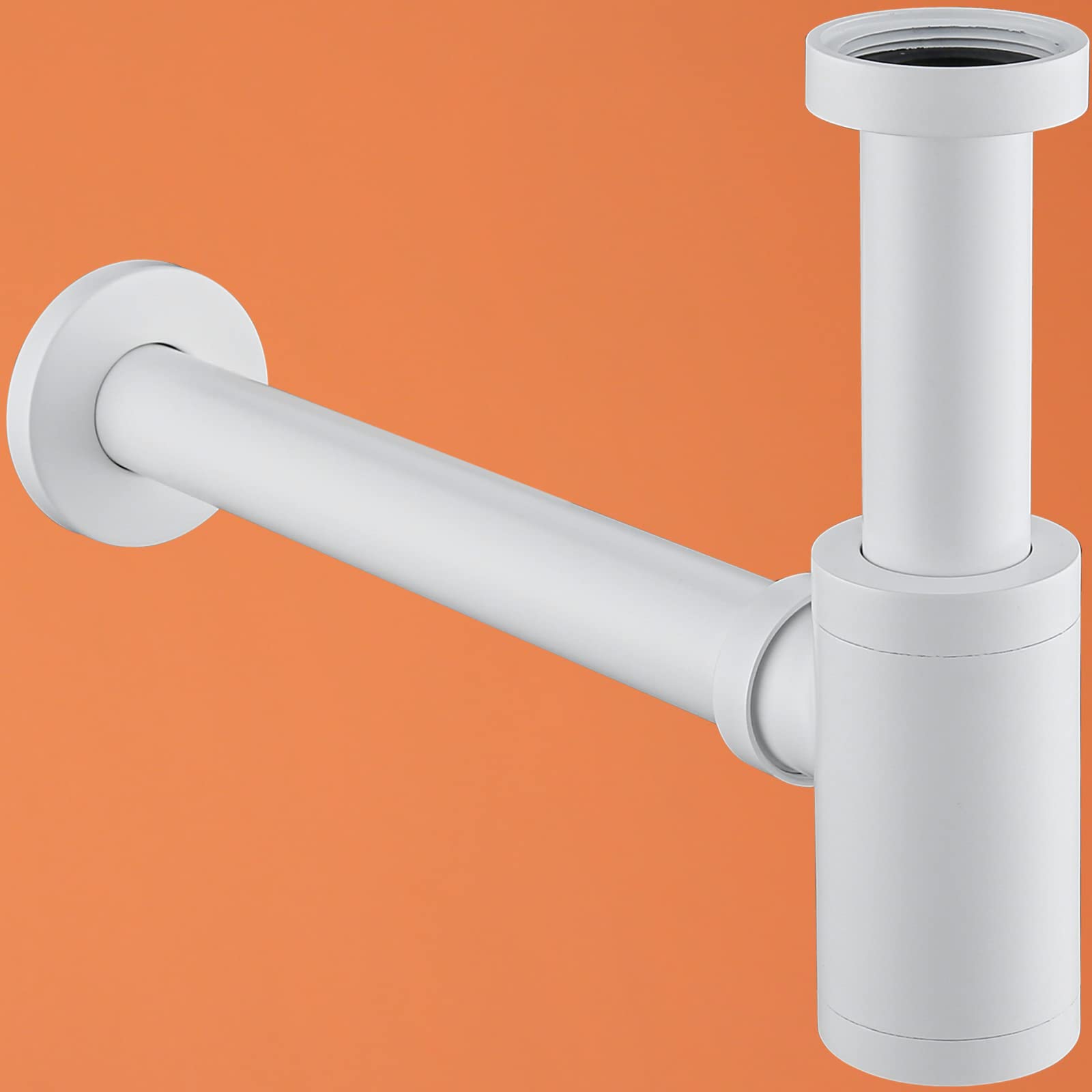 RANDOMBrass Contemporary Round Bottle P Trap 1 1/4,Basin Sink Waste Drain P Trap Kit (Matte White). 83888MW.