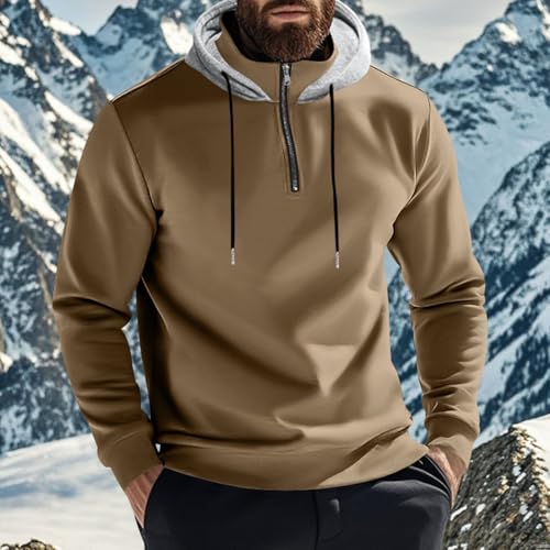 Ymosrh Men's Casual Hoodies, Long Sleeve Quarter Zip Fall Winter Athletic Workout Hiking Hooded Sweatshirt Pullover, S-4XL4