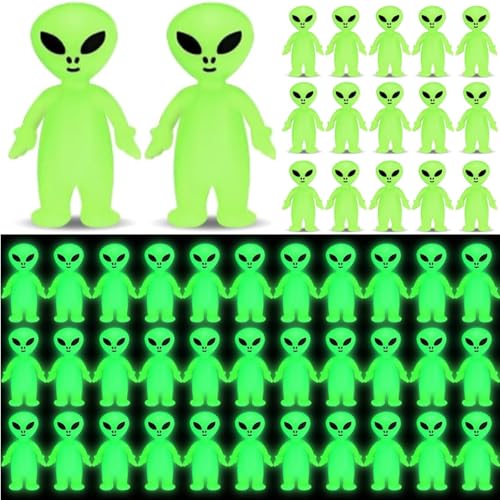 CroBlissful 60 Pcs Mini Alien Figures Glow in The Dark Small Little Tiny Aliens Figurine to Hide and Seek for Space Party Favor Prank Toys Bulk Gifts Goodie Bag Fillers Cake Topper (Fun)