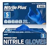 Supmedic Blue Nitrile Exam Gloves, 5 mil Powder-Free Chemo-Rated Food Safe Disposable Medical Glove, 100 Pcs (Small)