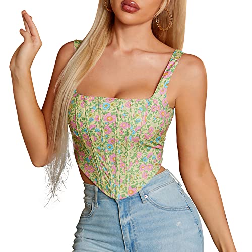 Kutumai Women's Floral Corset Crop Top Strap Boned Bustier Cute Zip Back Party Bodyshaper Print L #TOP8