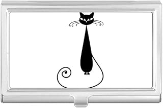Animal Art Outline Black Cat Lover Halloween Business Card Holder Case Pocket Box Wallet
