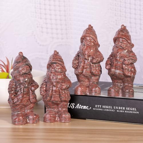 Nupuyai 5" Sesame Red Jasper Carved Crystal Stone Santa Claus Statue - Image 3