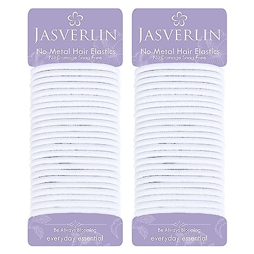 JASVERLIN Fascette per capelli spesse bianche da 5 mm, per donne, ragazze, uomini, spesse, per capelli ricci, resistenti, elastici, in nylon, per trecce di coda di cavallo, 48 pezzi (bianco)