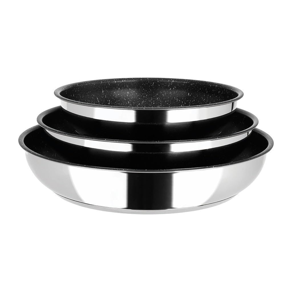 Sitram 714248 Batterie de cuisine Inox 8 Pièces : 3 Poêles Ø20,24,28 cm + 2 Casseroles Ø16,18 cm + 2 Couvercles Verre Ø16,18 cm + manche amovible, Tous feux dont induction