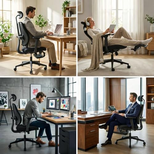 Image of Ergonomic Office Chair, Dynamic Split Back Lumbar Support, Thick High-Density Molded Foam Seat, 4D Adjustable Armrests, Swivel High Back Computer Desk Chair with Footrest for Home Office, Flex S3