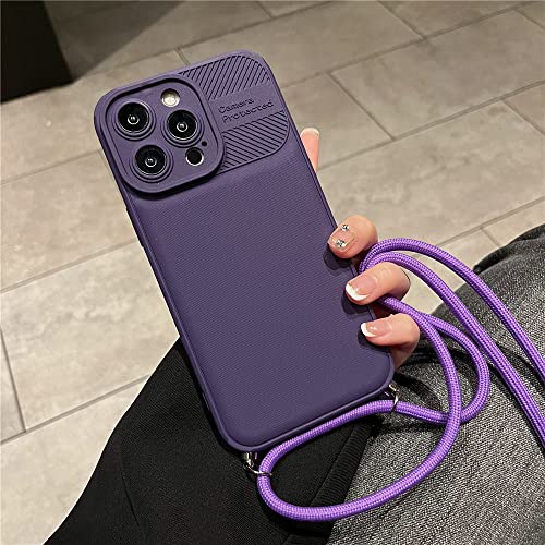 Étui silicone pour iPhone 12 violet luxe plissé antichoc avec cordon